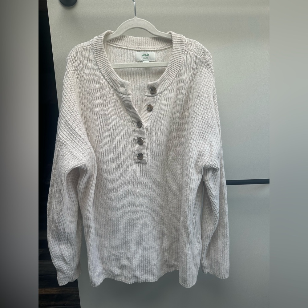 Aerie Women's Cream Buttoned Sweater